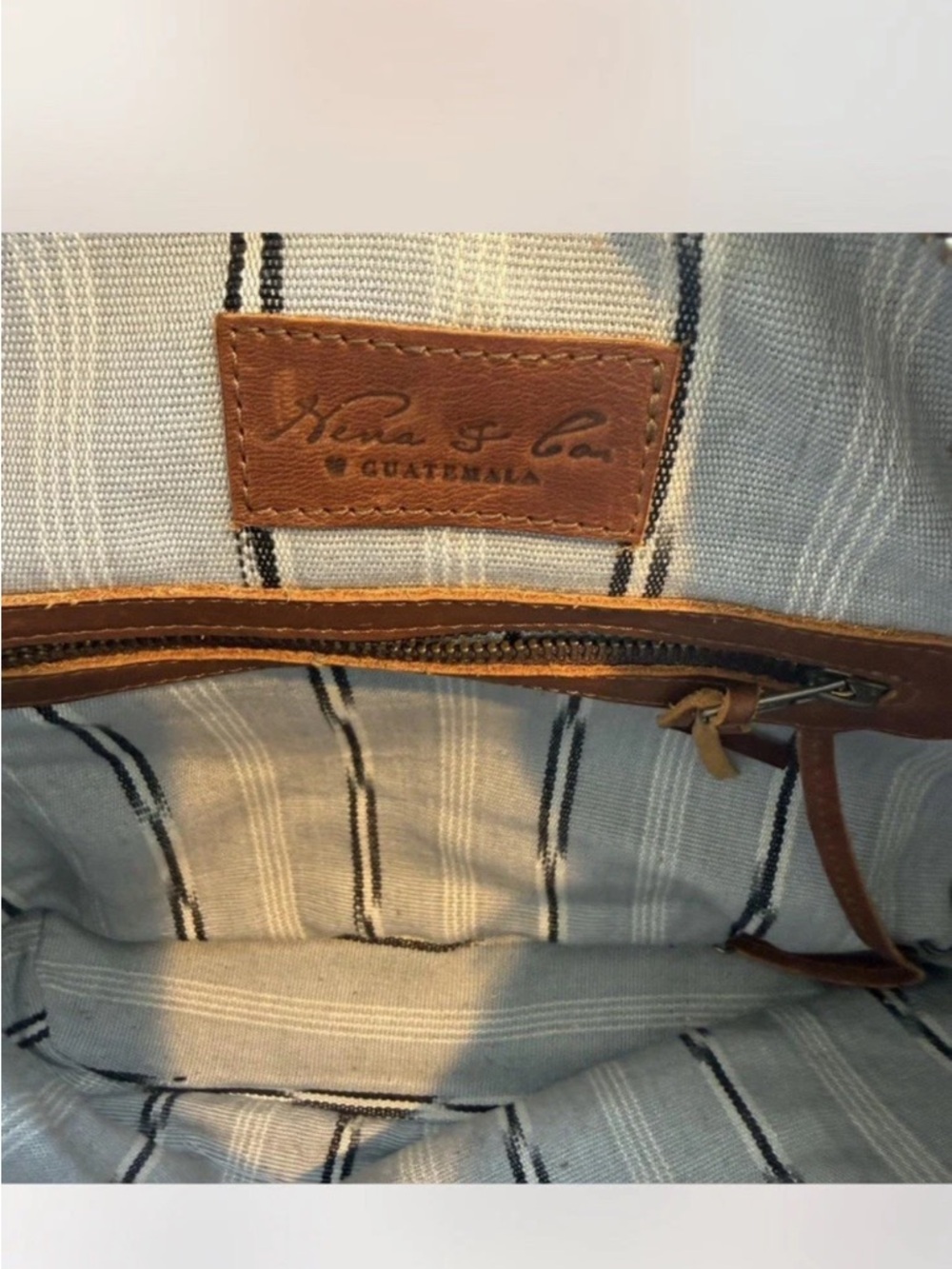 Nena & Co Medium Woven Tote Leather Trim Zip Top Shoulder Strap Dust Bag EUC - Picture 11 of 13